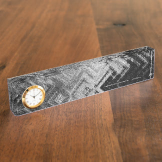 Brushed Steel Desk Nameplate with Clock