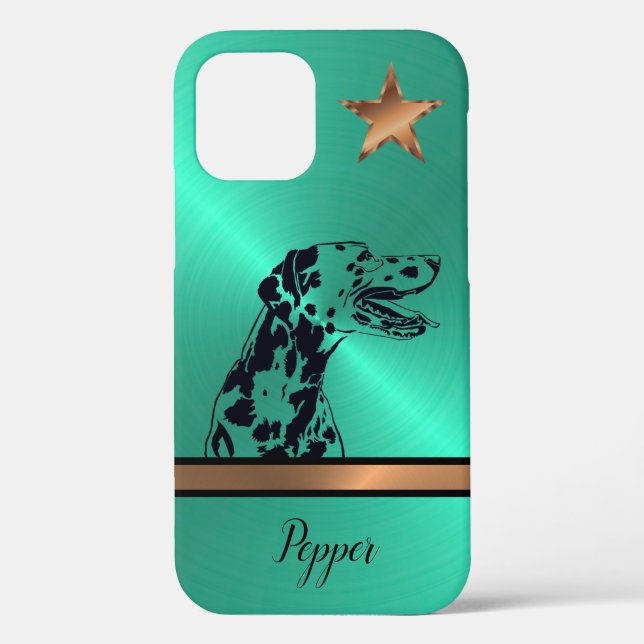 Brushed Steel Gold Star Dalmatian Dog iPhone Case (Back)
