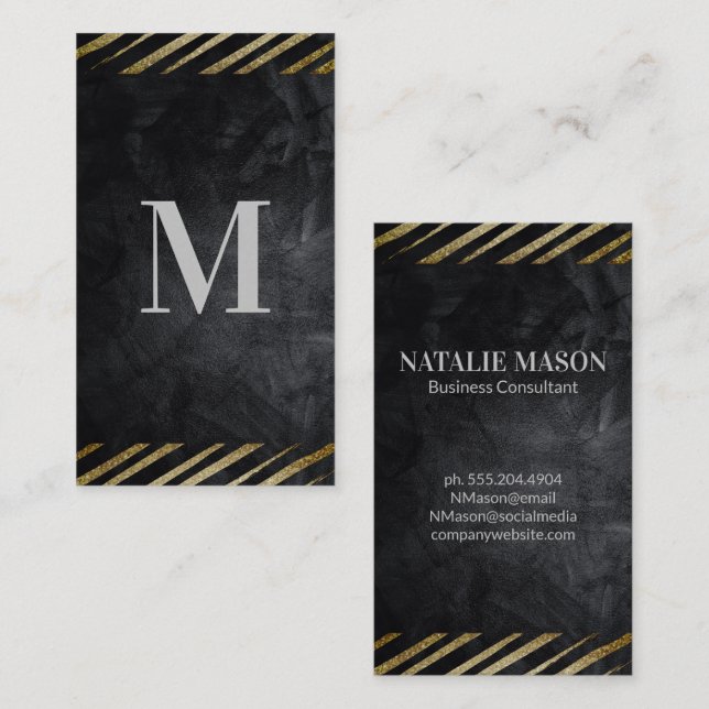 Brushed Striped | Black Texture Business Card (Front/Back)