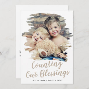 Brushed Tan Counting Our Blessings Year In Review Holiday Card