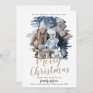 Brushed Tan Family of Four Pregnancy Photo Holiday Card