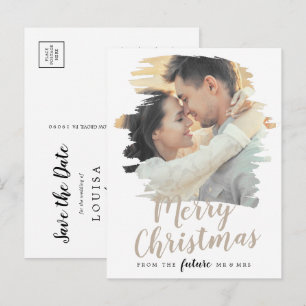 Brushed Tan Merry Christmas Save the Date Photo Holiday Postcard