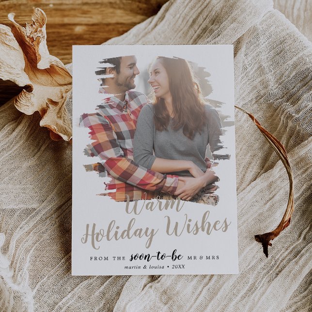 Brushed Tan Warm Holiday Wishes Photo Card (Creator Uploaded)