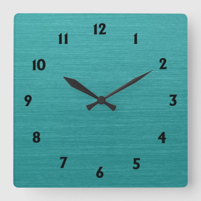 Brushed Teal Metal Look kash001 with Black Numbers Square Wall Clock (Front)