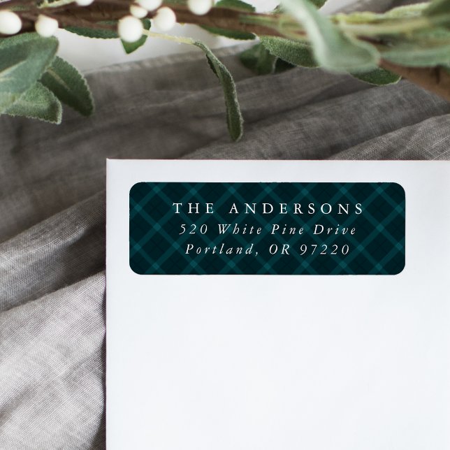Brushed Teal Plaid Holiday Return Address (Creator Uploaded)