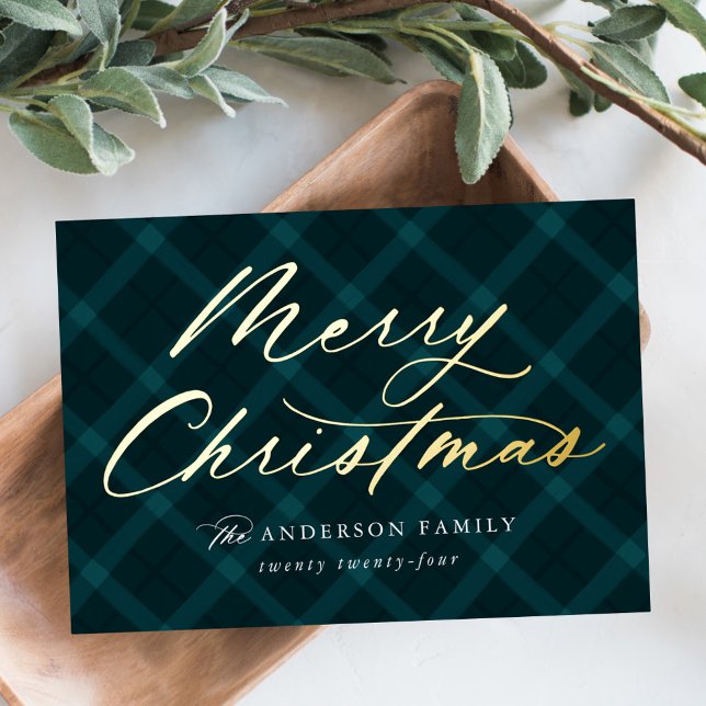 Brushed Teal Plaid Merry Christmas Non-Photo (Creator Uploaded)