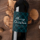 Brushed Teal Plaid Merry Christmas Wine Label<br><div class="desc">Elegant and rustic wine labels featuring "Merry Christmas" in white calligraphy script on a painted teal plaid background. Personalise the plaid holiday wine labels by adding your name and year. The plaid wine labels are perfect for hostess gifts and holiday parties.</div>