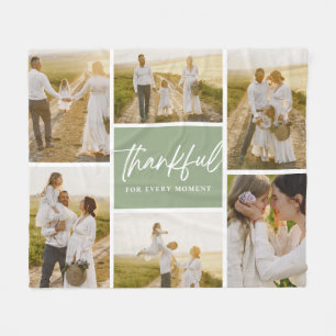 Brushed Thankful Editable Color Photo Collage Flee Fleece Blanket