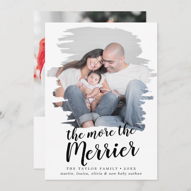 Brushed The More The Merrier Birth Announcement (Front/Back)