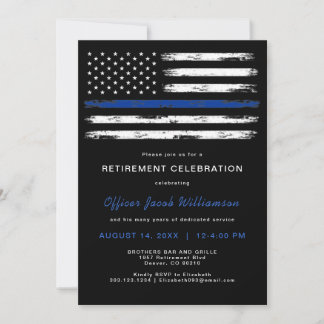 Brushed Thin Blue Line Police Office Retirement Invitation