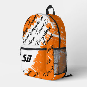 Brushed White Orange Black with Initials  Printed Backpack