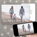 Brushed White Script Christmas & New Years 2 Photo Holiday Card<br><div class="desc">Send stylish joyful greetings and share two of your favourite pictures with a unique custom photo holiday card. All text on this template is simple to personalise to include any wording, such as Merry Christmas, Happy Holidays, Seasons Greetings, New Year Cheers etc. (IMAGE PLACEMENT TIP: An easy way to centre...</div>
