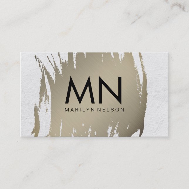 Brushed with White Texture and Chic Monogram Business Card (Front)