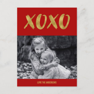 Brushed XOXO Gold Foil Valentine Photo Postcard