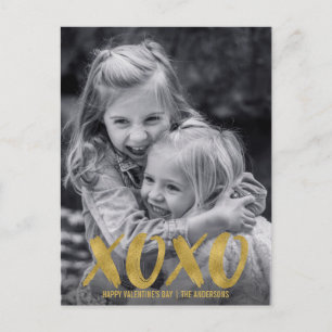Brushed XOXO Gold Foil Valentine Photo Postcard