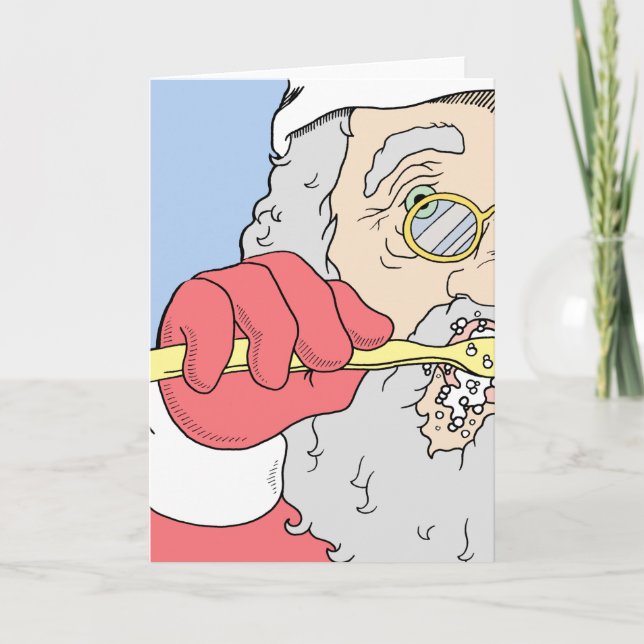 Brushing Santa Holiday Card (Front)