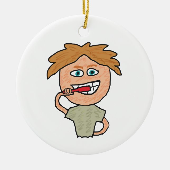 Brushing Teeth Ceramic Tree Decoration (Front)
