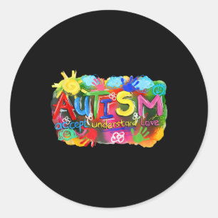 Brushstroke Autism Awareness Accept Understand Lov Classic Round Sticker