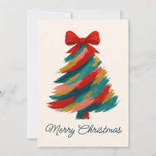Brushstroke Christmas Tree Card with Red Bow