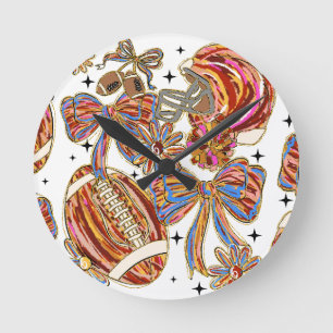 Brushstroke Football Coquette Round Clock