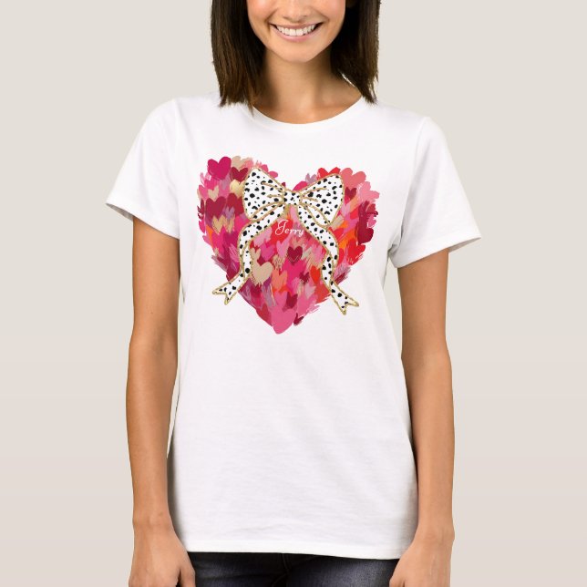 Brushstroke Hearts and Dalmatian Bow  T-Shirt (Front)