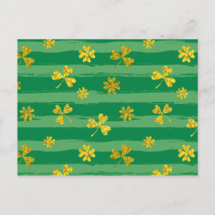 Brushstroke Lucky Pattern with Golden Clovers Postcard