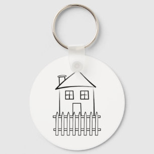 Brushstroke White Picket Fence House Key Ring