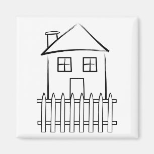 Brushstroke White Picket Fence House Magnet