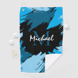 Brushstrokes shades of blue name with monogram golf towel