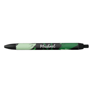 Brushstrokes shades of green name with monogram black ink pen