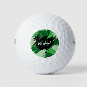 Brushstrokes shades of green name with monogram golf balls