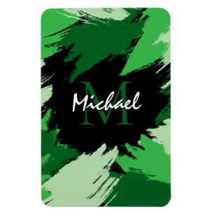 Brushstrokes shades of green name with monogram magnet