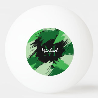 Brushstrokes shades of green name with monogram ping pong ball