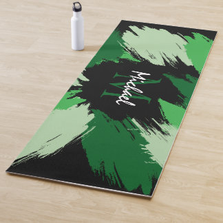 Brushstrokes shades of green name with monogram yoga mat