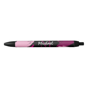 Brushstrokes shades of hot pink name with monogram black ink pen