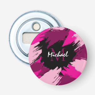 Brushstrokes shades of hot pink name with monogram bottle opener