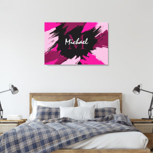 Brushstrokes shades of hot pink name with monogram canvas print
