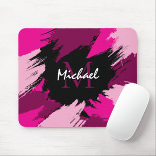 Brushstrokes shades of hot pink name with monogram mouse pad