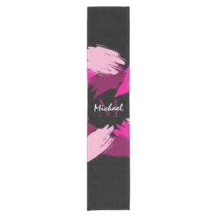 Brushstrokes shades of hot pink name with monogram short table runner