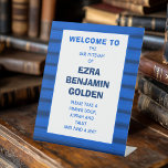 Brushstrokes Stripes Blue Bar Bat Mitzvah CUSTOM Pedestal Sign<br><div class="desc">Perfect sign for a bat mitzvah, bar mitzvah or other Jewish celebration! Hand made abstract art with loose brushstrokes for you on the front! FULLY CUSTOMIZABLE! Click on “Personalise” above to edit the text. Click "edit using design tool" to adjust the fonts, colours and placements and to delete areas if...</div>