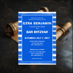 Brushstrokes Stripes Blue Custom Bar Bat Mitzvah Invitation<br><div class="desc">Perfect card to announce a bat mitzvah, bar mitzvah or other Jewish celebration! Hand made abstract art with loose brushstrokes for you on the front and back side! FULLY CUSTOMIZABLE! Click on “Personalise” above to edit the text. Click "edit using design tool" to adjust the fonts, colours and placements and...</div>