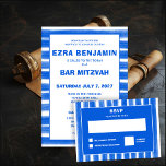 Brushstrokes Stripes Blue Custom Bar Bat Mitzvah Invitation<br><div class="desc">Perfect card to announce a bat mitzvah, bar mitzvah or other Jewish celebration! Hand made abstract art with loose brushstrokes for you on the front and back side! FULLY CUSTOMIZABLE! Click on “Personalise” above to edit the text. Click "edit using design tool" to adjust the fonts, colours and placements and...</div>