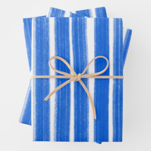 Brushstrokes Stripes Blue White Chic Hanukkah  Wrapping Paper Sheet