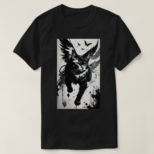 Brushwork Winged Cat T-Shirt (Design Front)