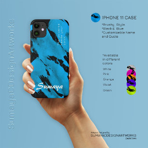 Brushy Black & Blue iPhone 11 Case Customisable