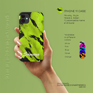 Brushy Black & Green iPhone 11 Case   Customisable
