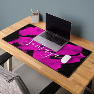 Brushy Black & Pink Desk Mat Customisable