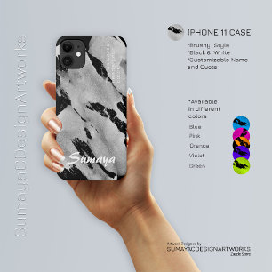 Brushy Black & White iPhone 11 Case   Customisable