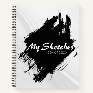 Brushy Black & White Spiral Scketchbook Notebook