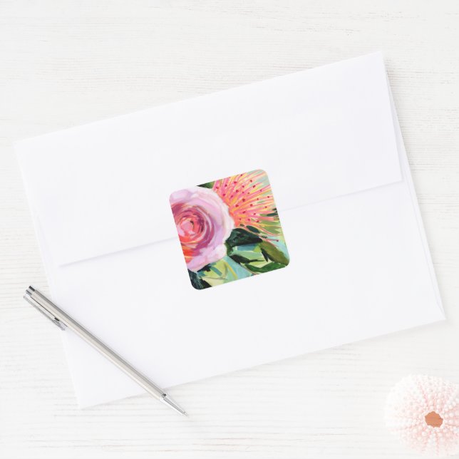 Brushy Floral I Square Sticker (Envelope)